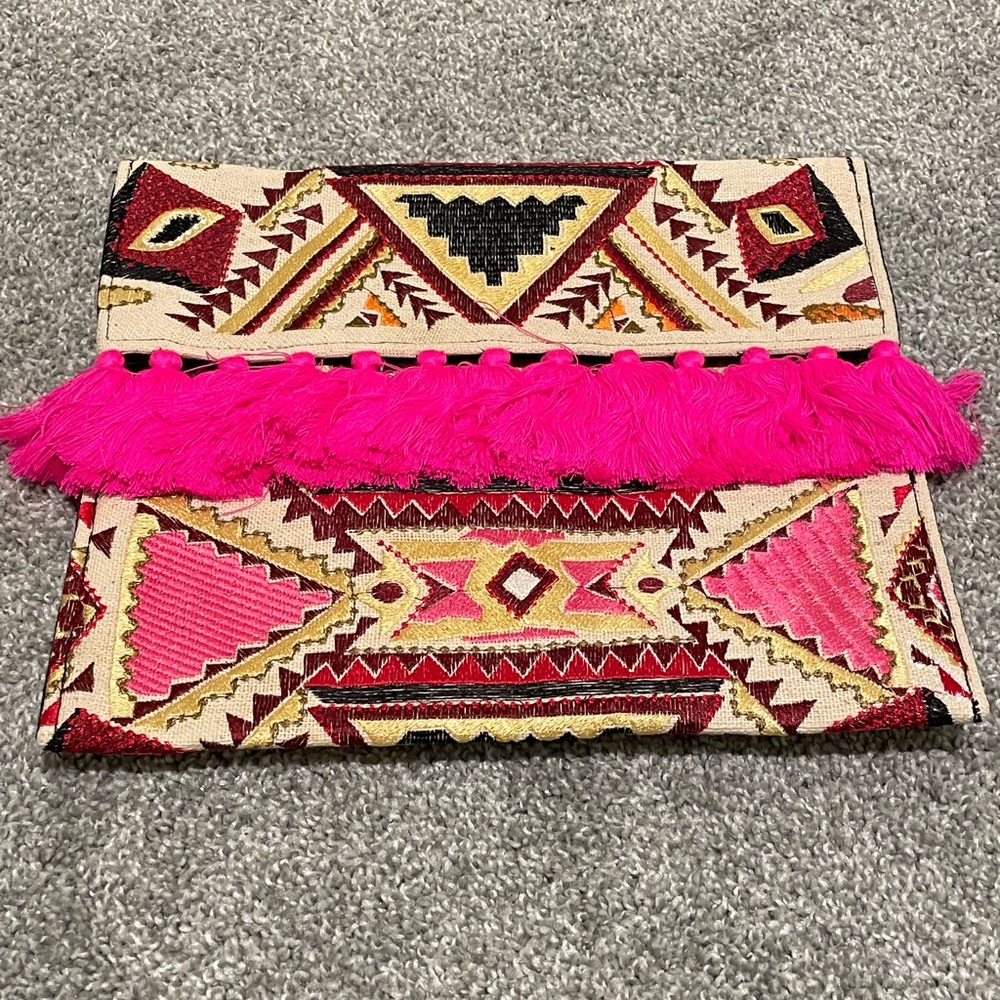 Pink and Red Patterned Clutch